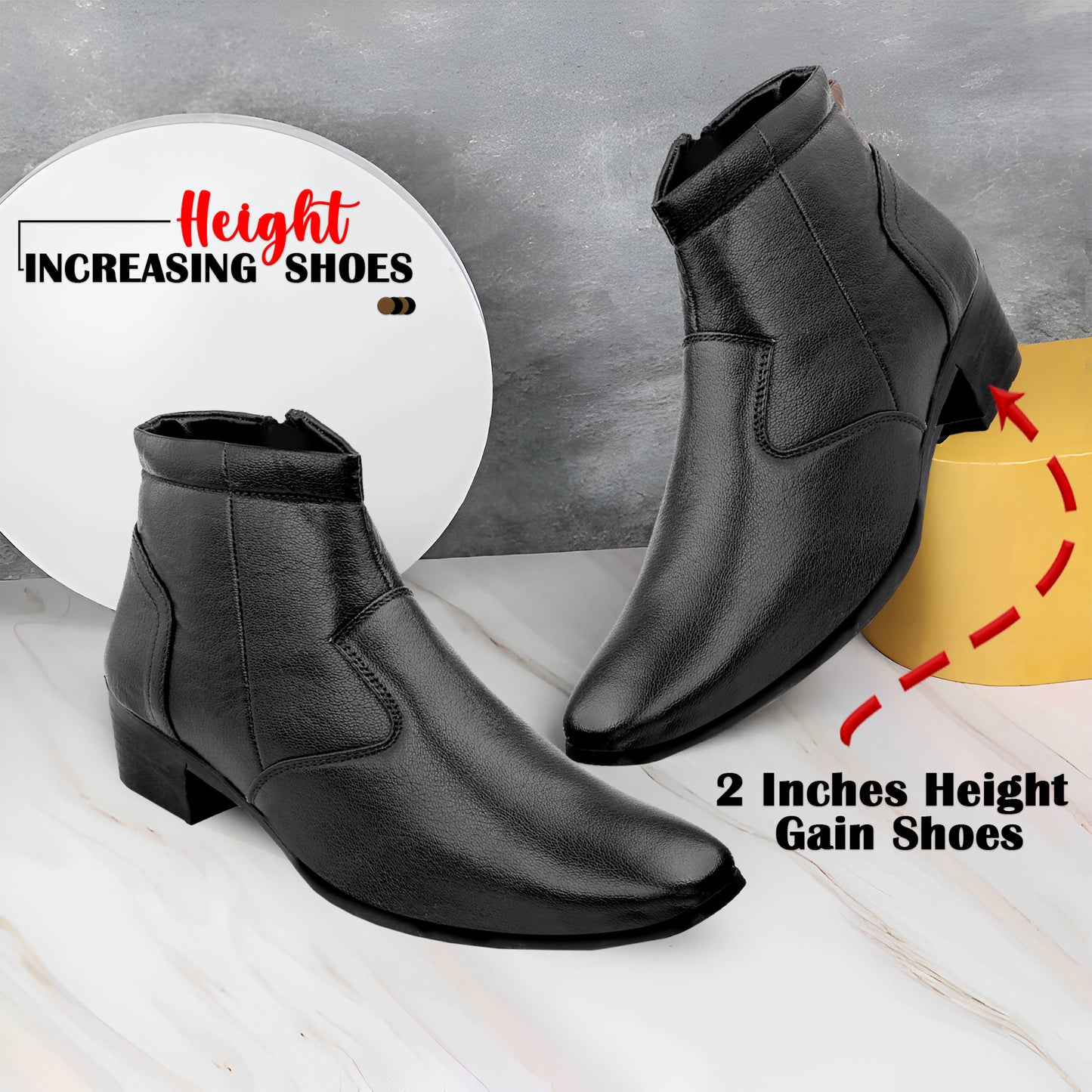 Bxxy 2-Inch Lift Formal Zipper Boots for Men