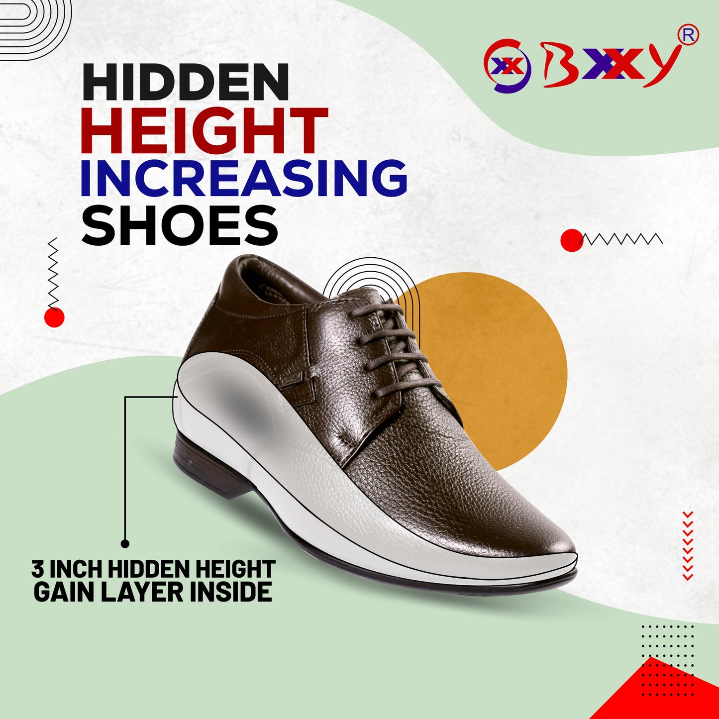 BXXY 3 Inch Height Increasing Work Wear Shoes For Men