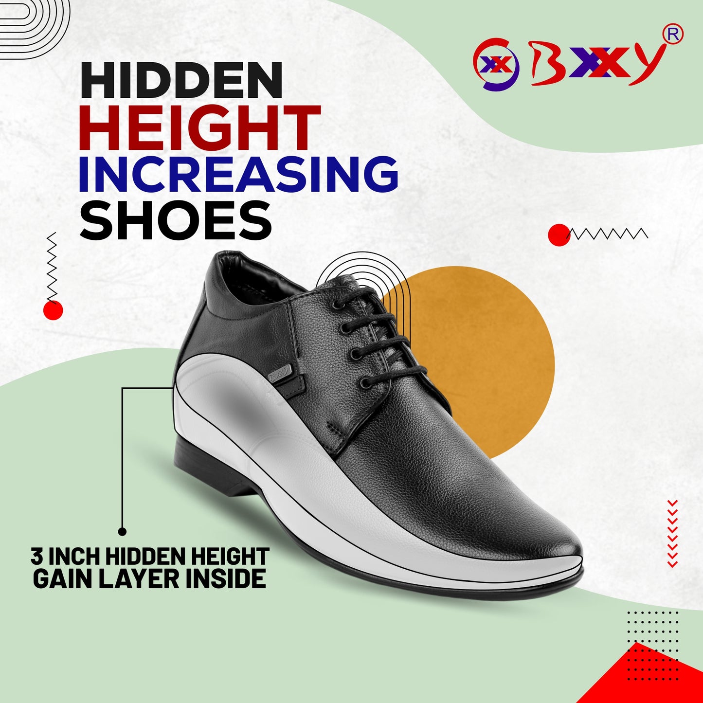 BXXY 3 Inch Height Increasing Work Wear Shoes For Men