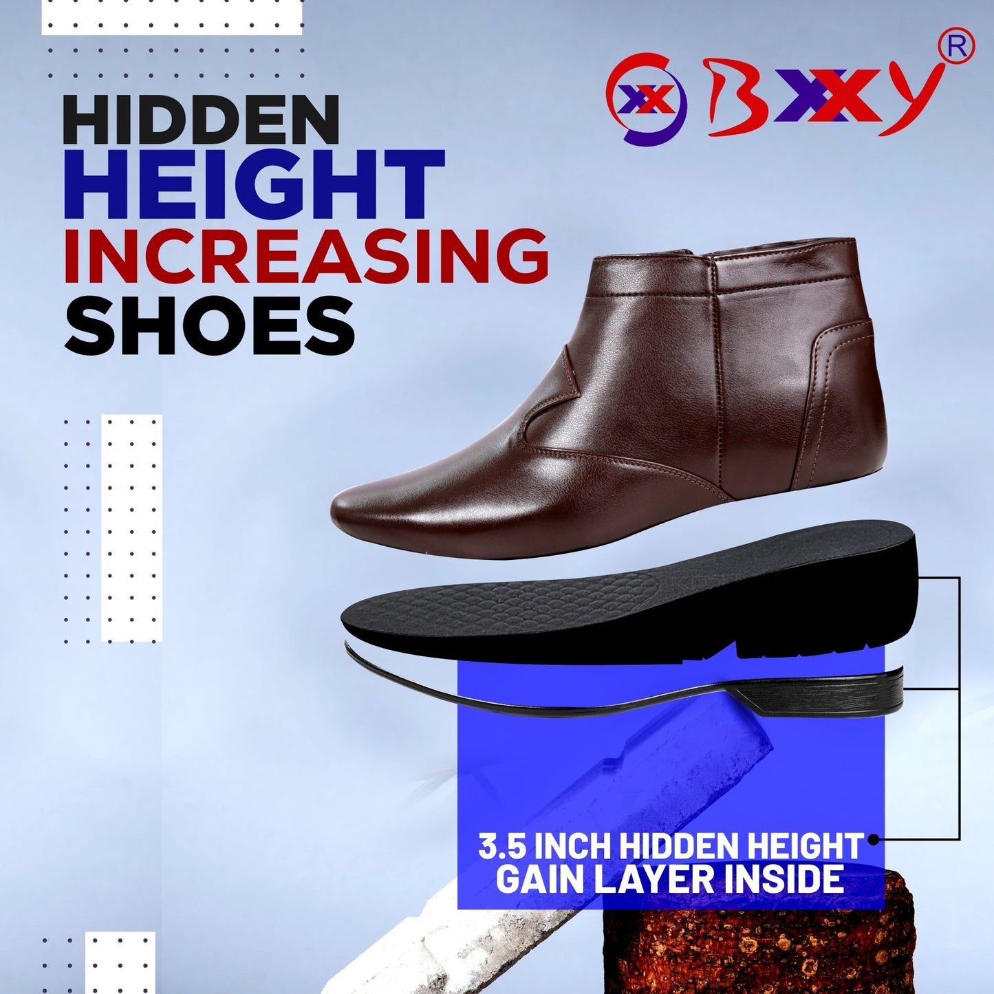 BXXY Men's 3.5 Inches Hidden Height Formal and Casual Boots for All Occasions