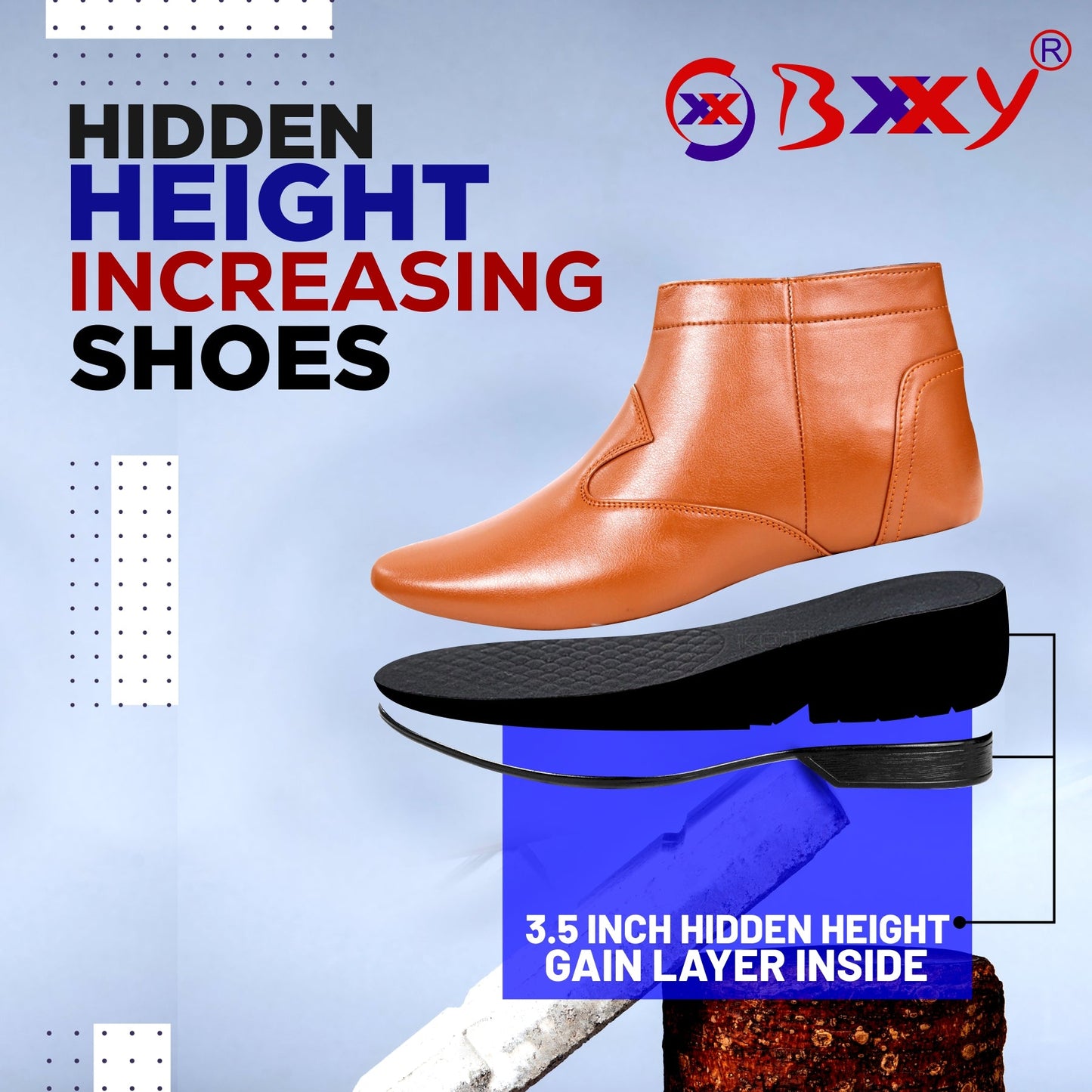 BXXY Men's 3.5 Inches Hidden Height Formal and Casual Boots for All Occasions