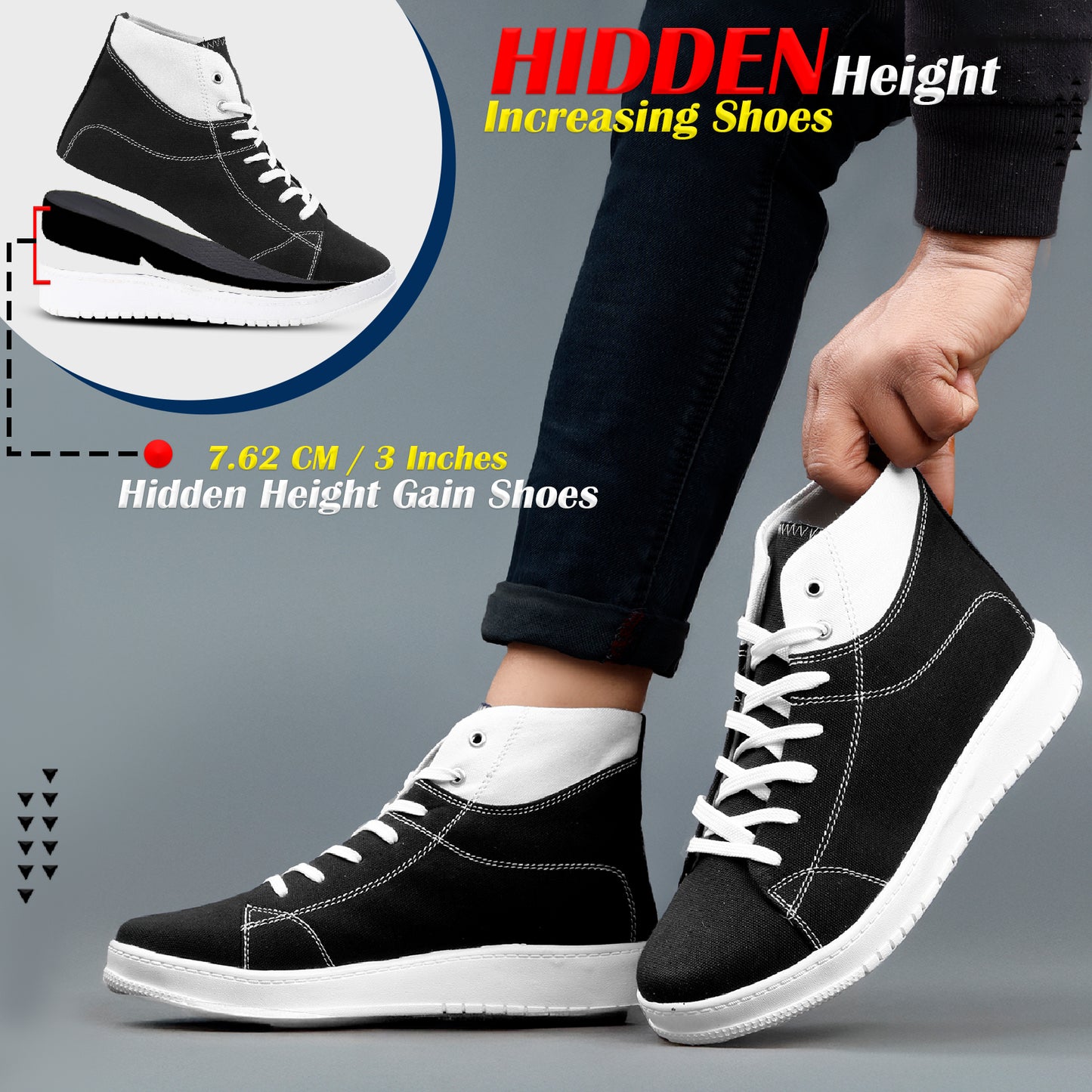 Magical 3 Inch Hidden Height Increasing Sports Shoes for All Day Comfort