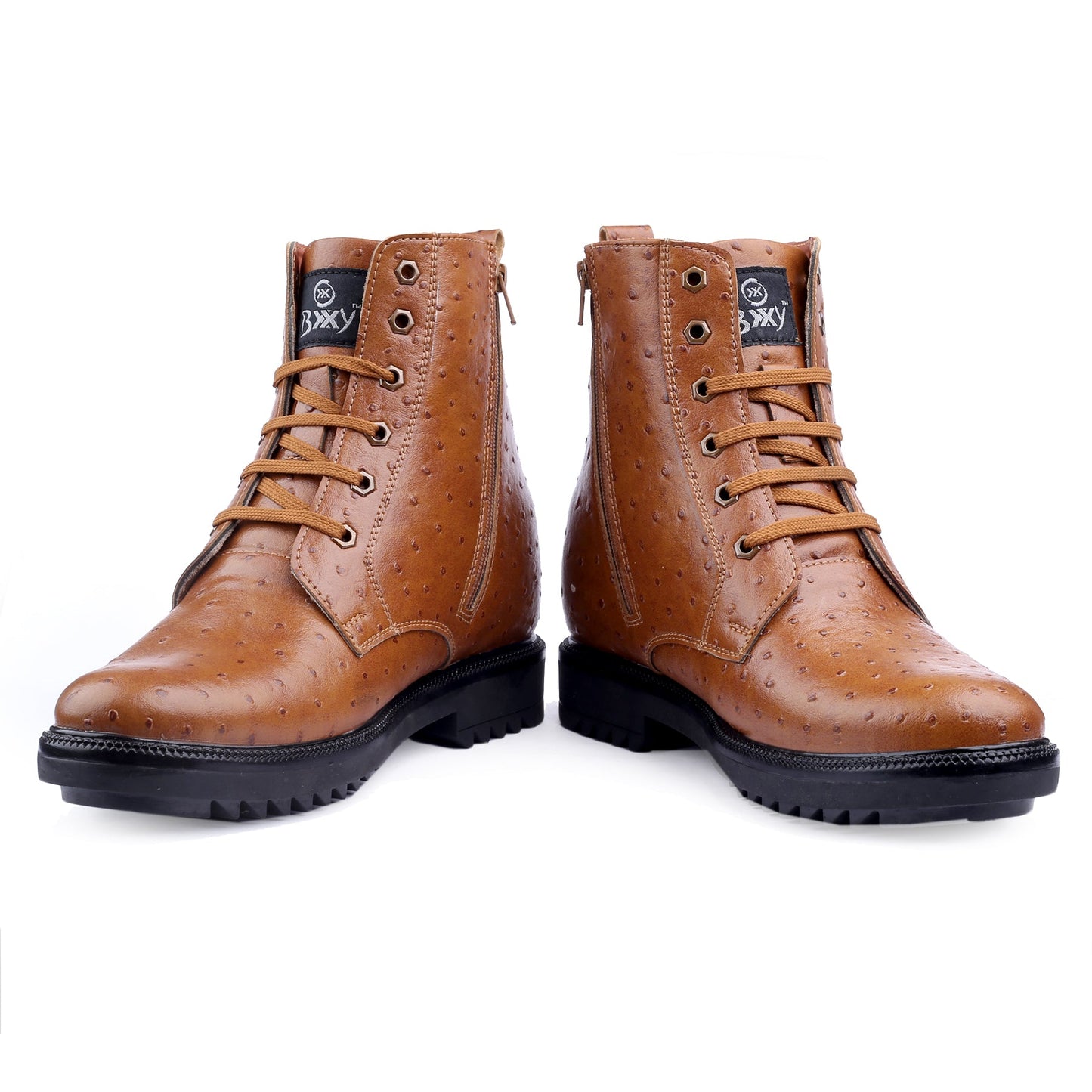 Bxxy's 4 inches Hidden Height Increasing Crocodile Textured Vegan Leather Lace-up Ankle Boots for Men