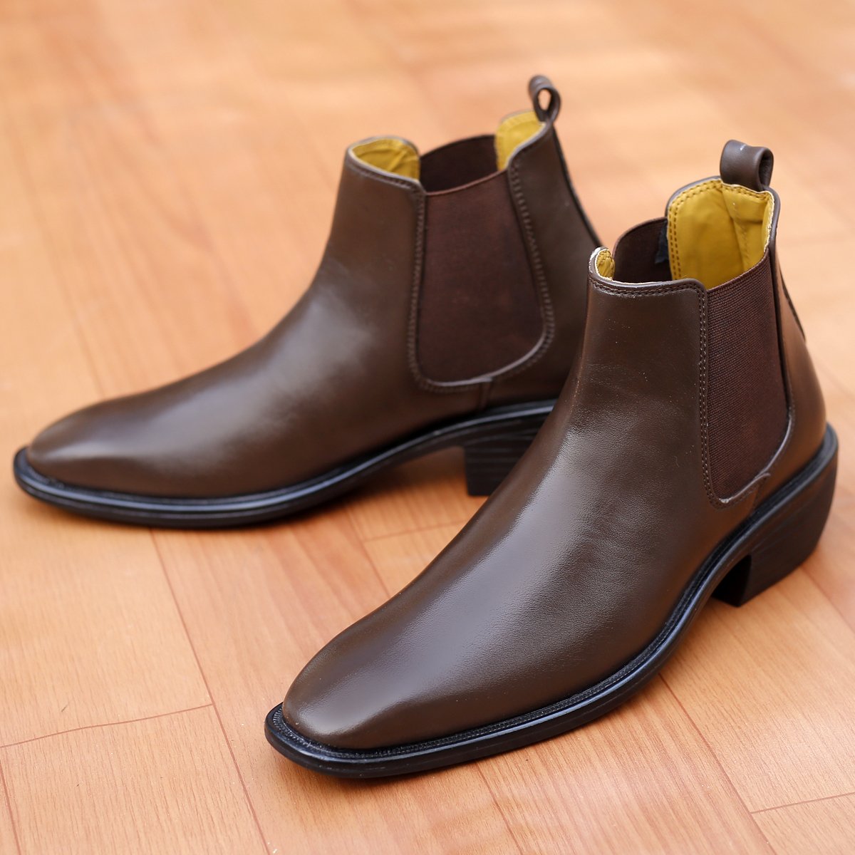Bxxy's 3 Inch Hidden Height Increasing Vegan Leather Comfortable Slip-on Chelsea Boots for Men
