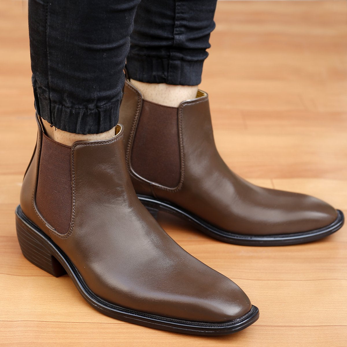 Bxxy's 3 Inch Hidden Height Increasing Vegan Leather Comfortable Slip-on Chelsea Boots for Men