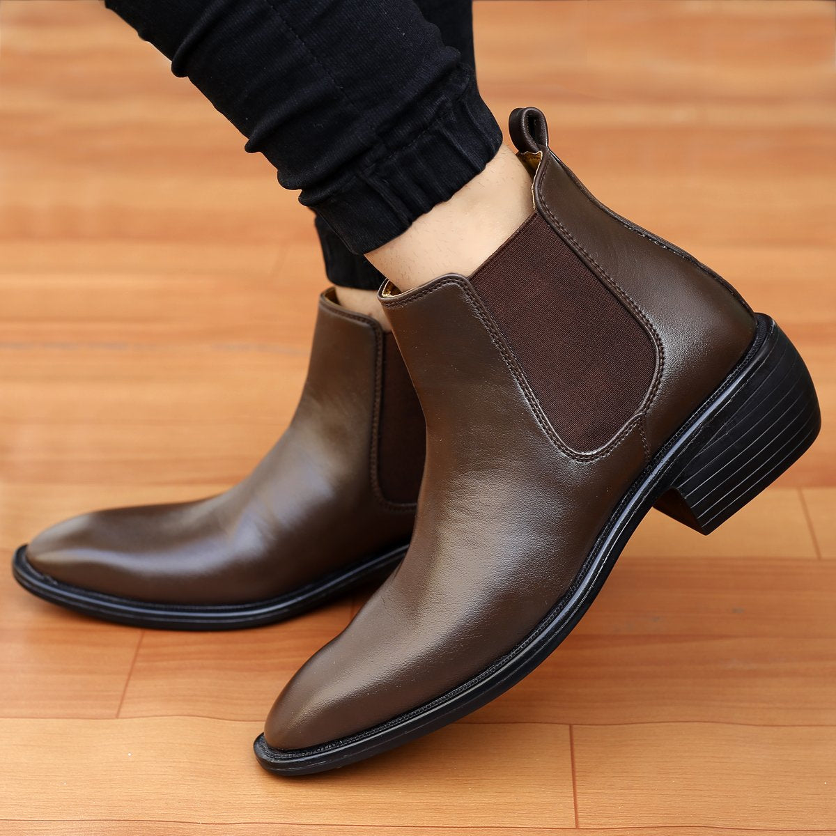 Bxxy's 3 Inch Hidden Height Increasing Vegan Leather Comfortable Slip-on Chelsea Boots for Men