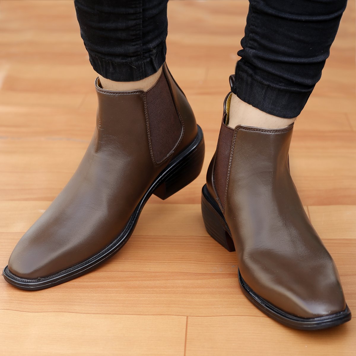 Bxxy's 3 Inch Hidden Height Increasing Vegan Leather Comfortable Slip-on Chelsea Boots for Men