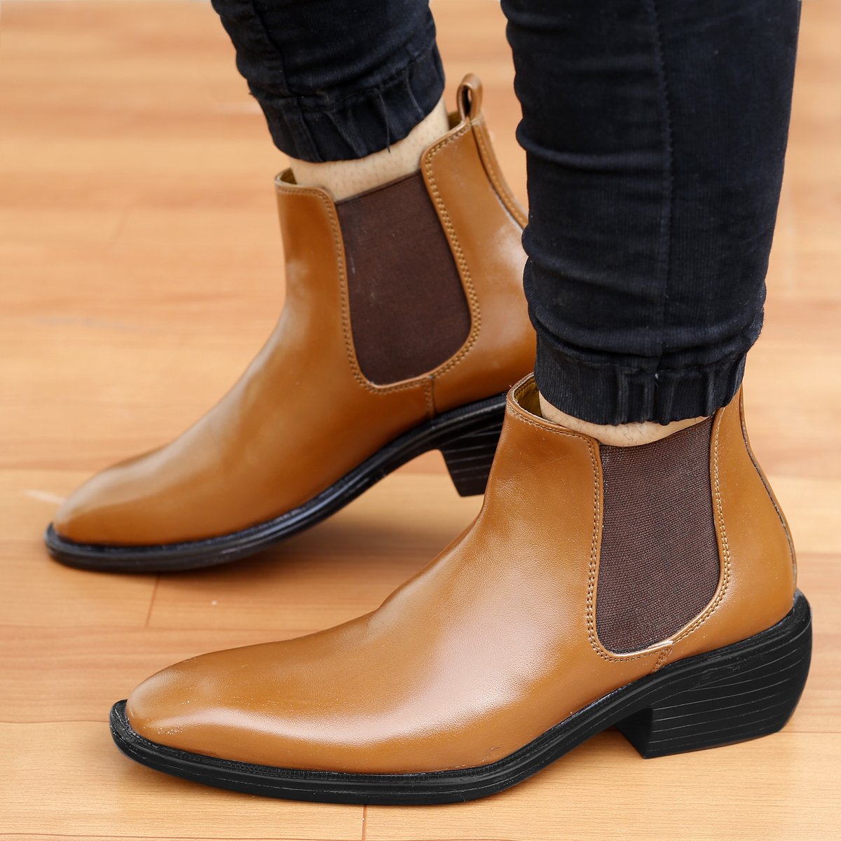 Bxxy's 3 Inch Hidden Height Increasing Vegan Leather Comfortable Slip-on Chelsea Boots for Men