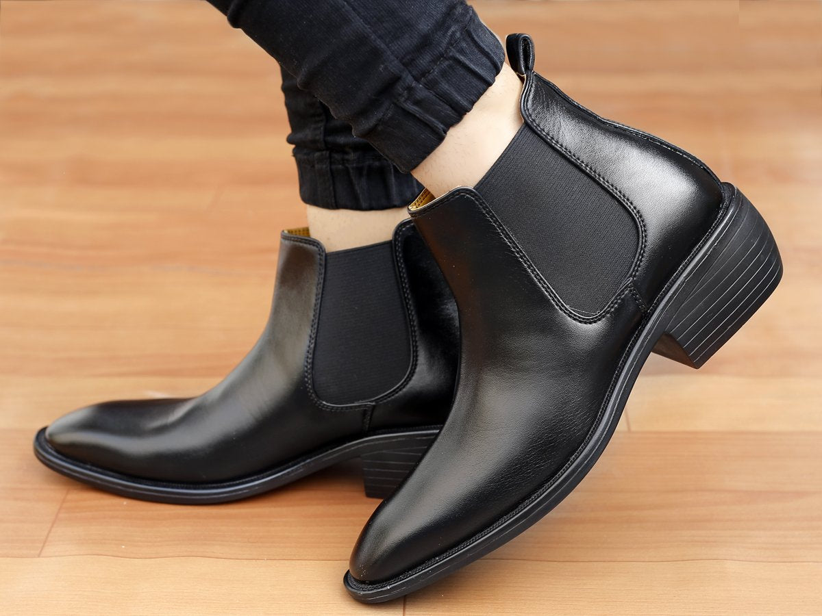 Bxxy's 3 Inch Hidden Height Increasing Vegan Leather Comfortable Slip-on Chelsea Boots for Men