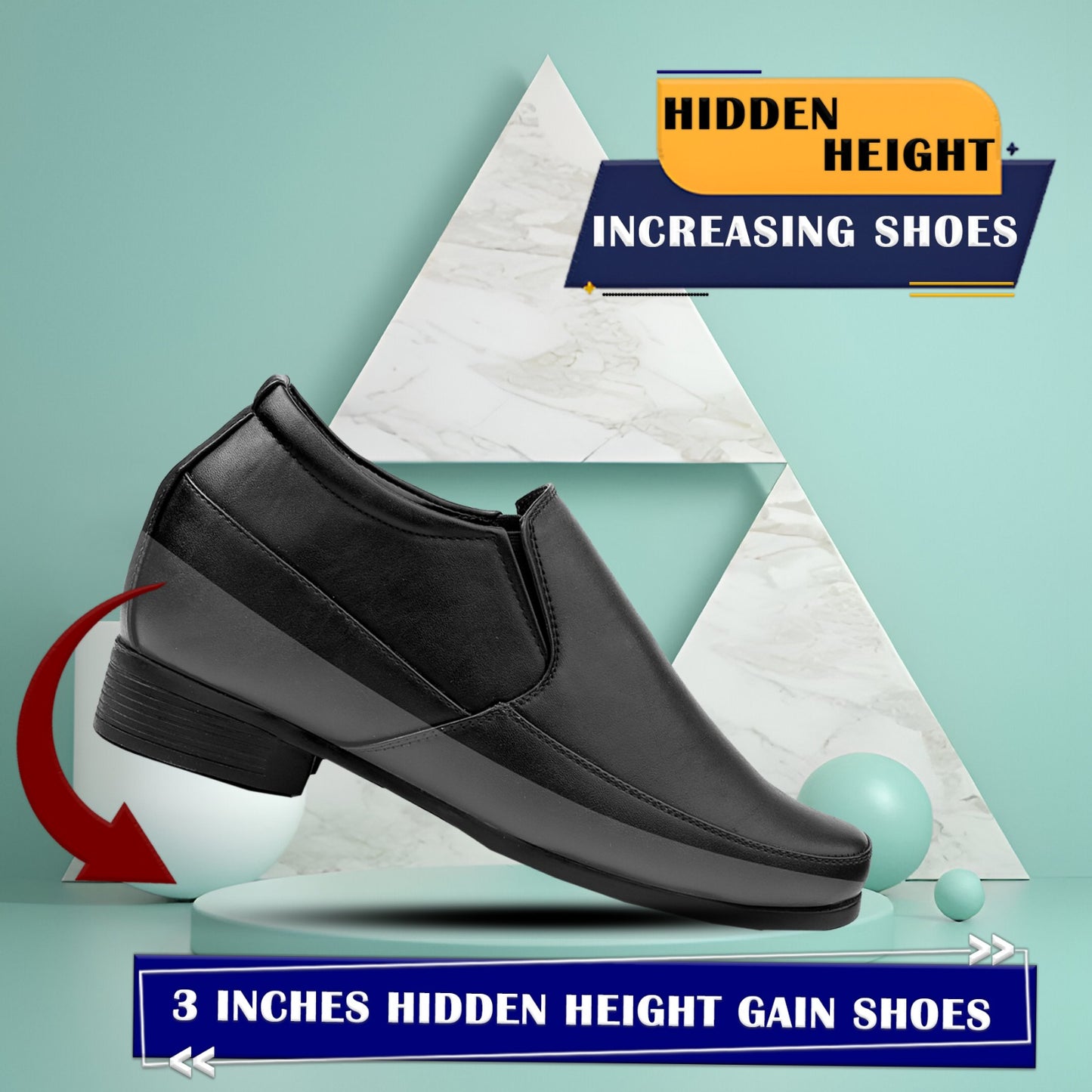 BXXY 9 cm (3.5 Inch) Hidden Height Increasing Dress Slip-on Formal Faux Leather Shoes for Men