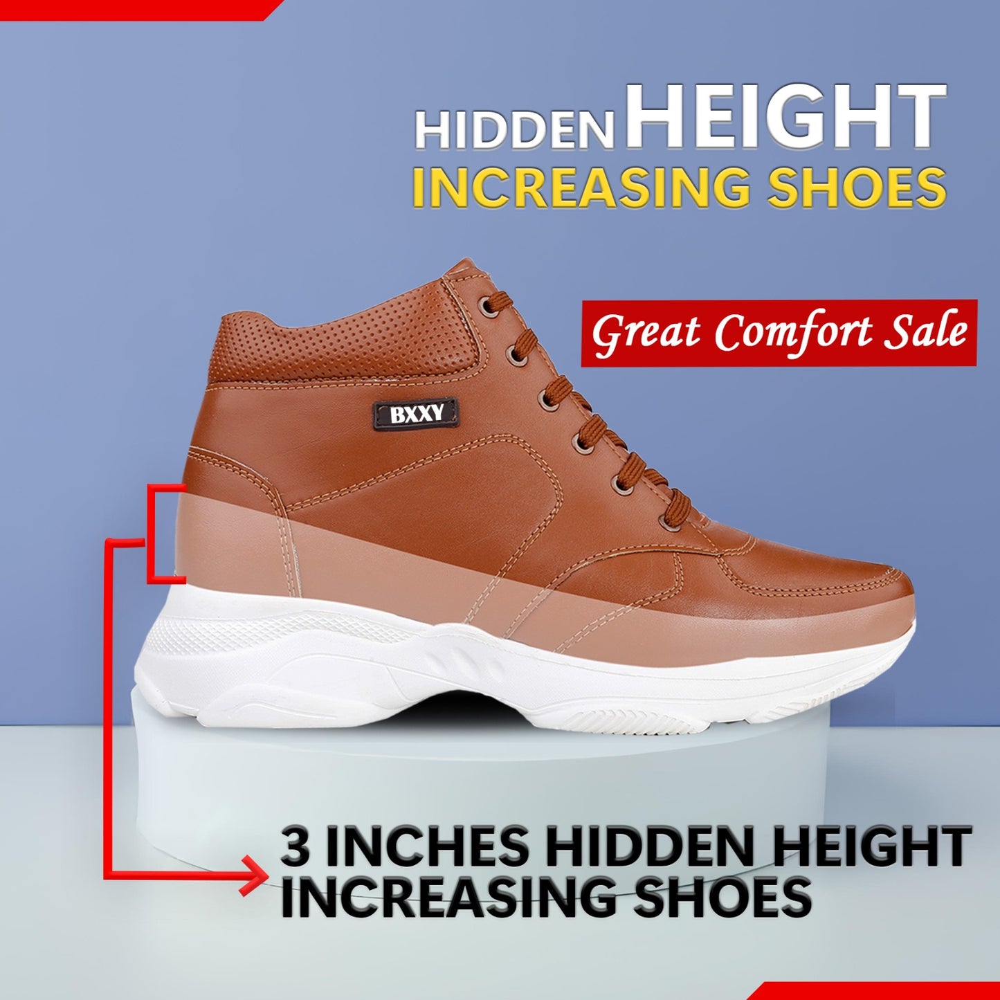 Bxxy's 3 Inch Hidden Height Increasing Shoes for Men