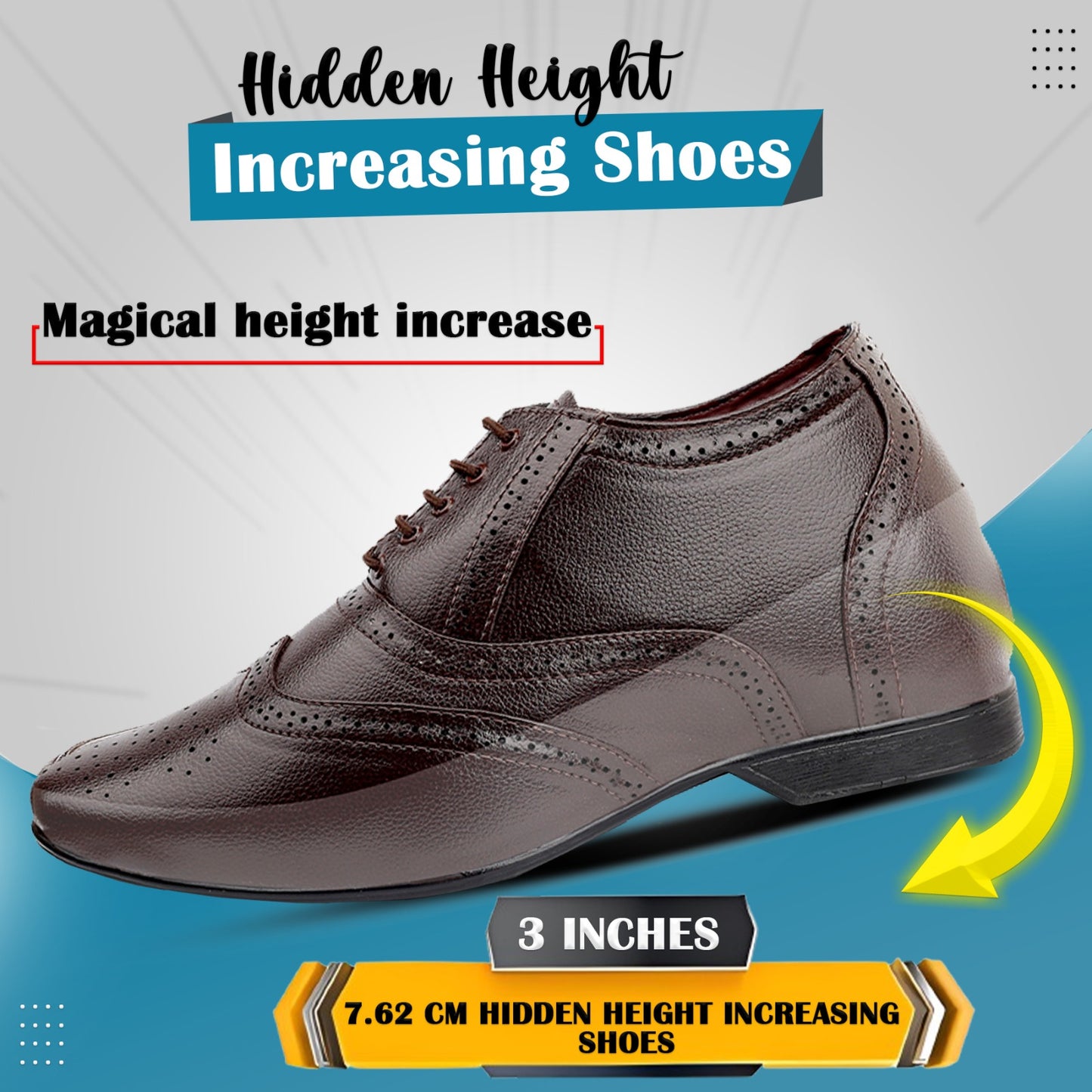 BXXY 3 Inch Height Increasing Formal Lace-up Brogue Oxford Shoes For Men