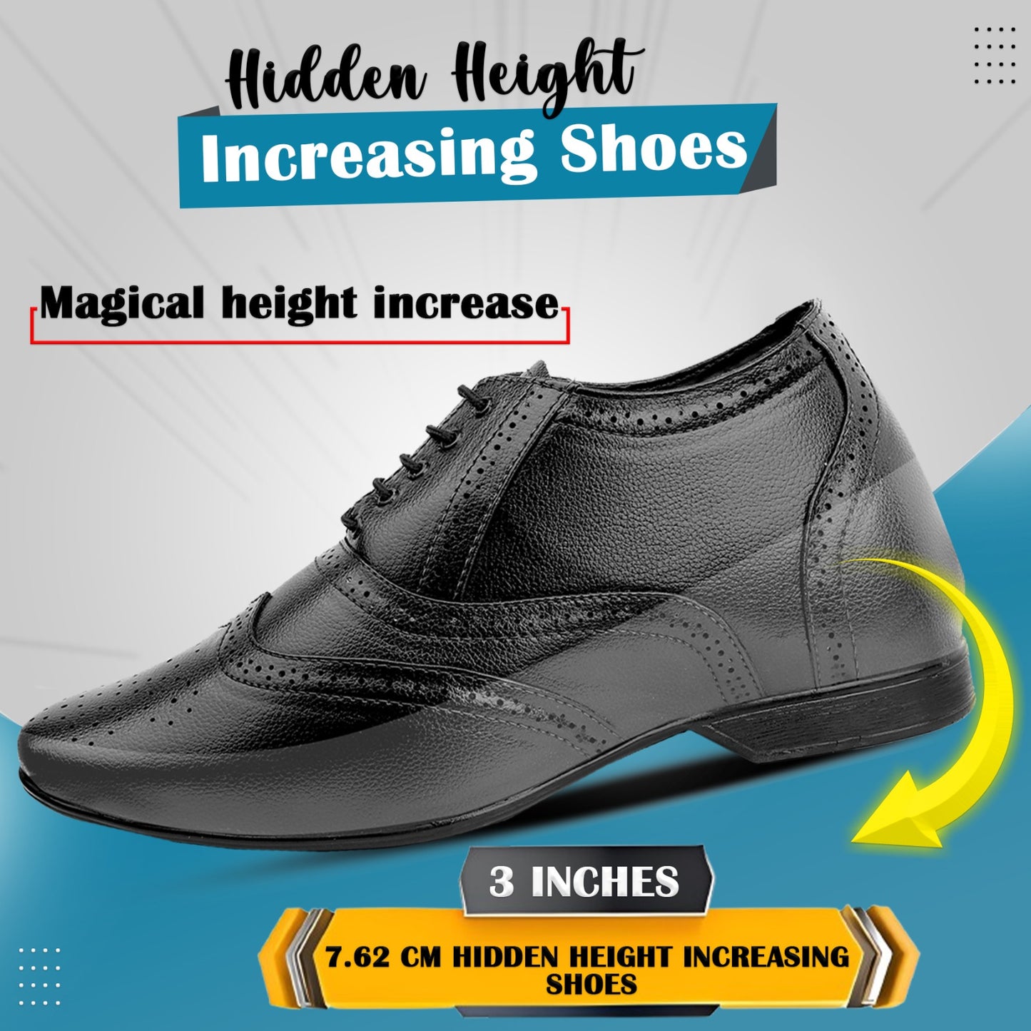 BXXY 3 Inch Height Increasing Formal Lace-up Brogue Oxford Shoes For Men
