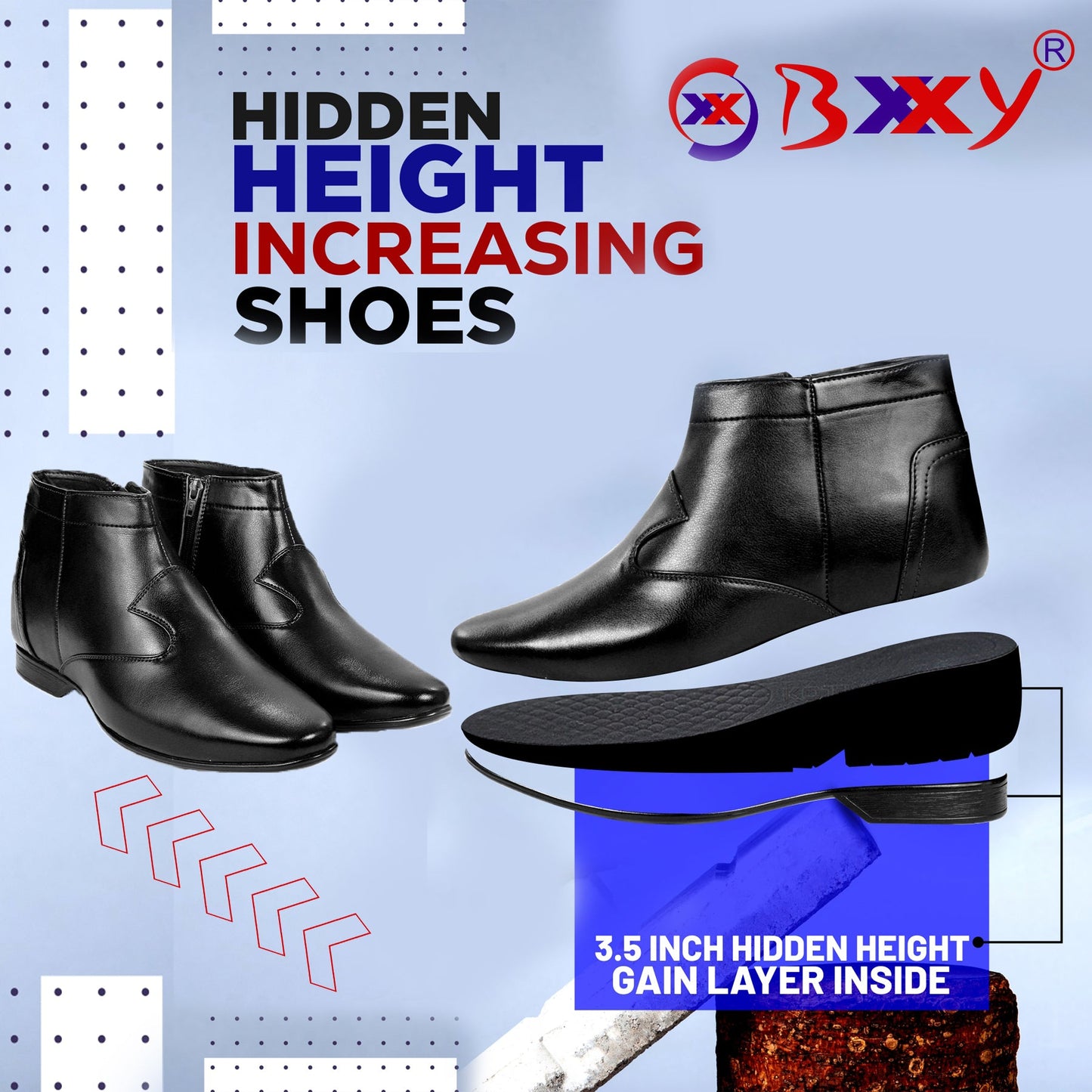 BXXY Men's 3.5 Inches Hidden Height Formal and Casual Boots for All Occasions