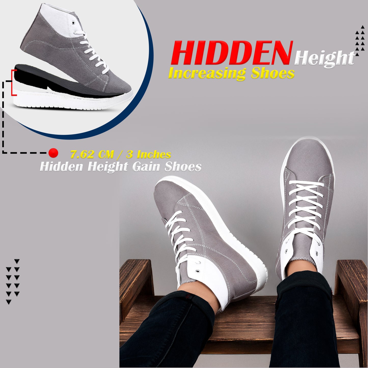 Magical 3 Inch Hidden Height Increasing Sports Shoes for All Day Comfort