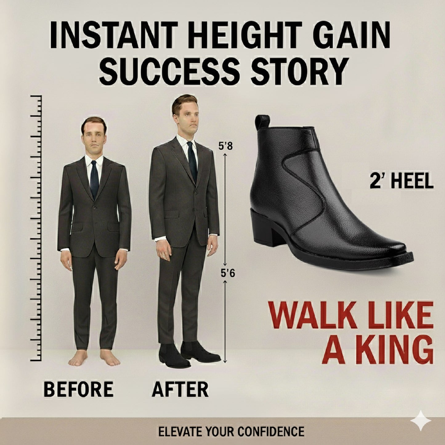 Men’s 2-Inch Hidden Heel Height Increasing Boots – Stylish & Comfortable