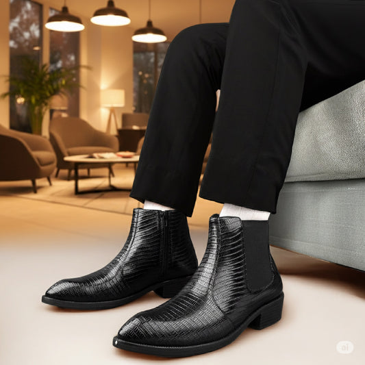 Men’s Designer-Inspired Croc Texture Chelsea Boots-Iconic Style Meets Comfort