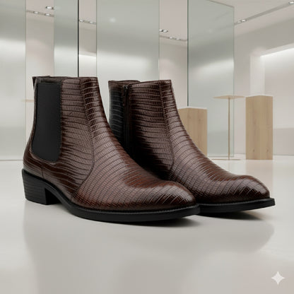 Men’s Designer-Inspired Croc Texture Chelsea Boots-Iconic Style Meets Comfort