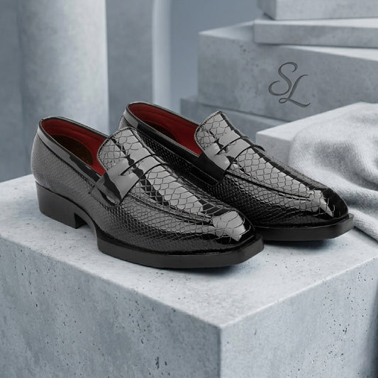 BAXXICO Luxury Croc Texture Formal Loafers Sleek Slip On Style