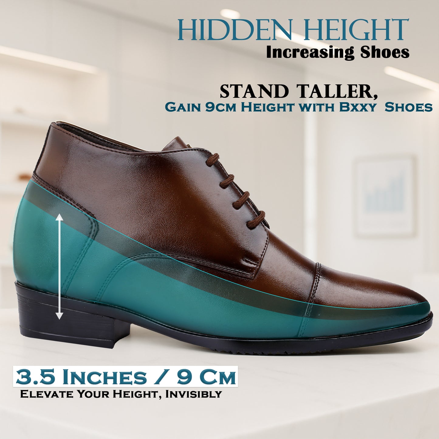 Men's 9cm Hidden Heel Height Increasing Shoes – Classic Formal Office Wear
