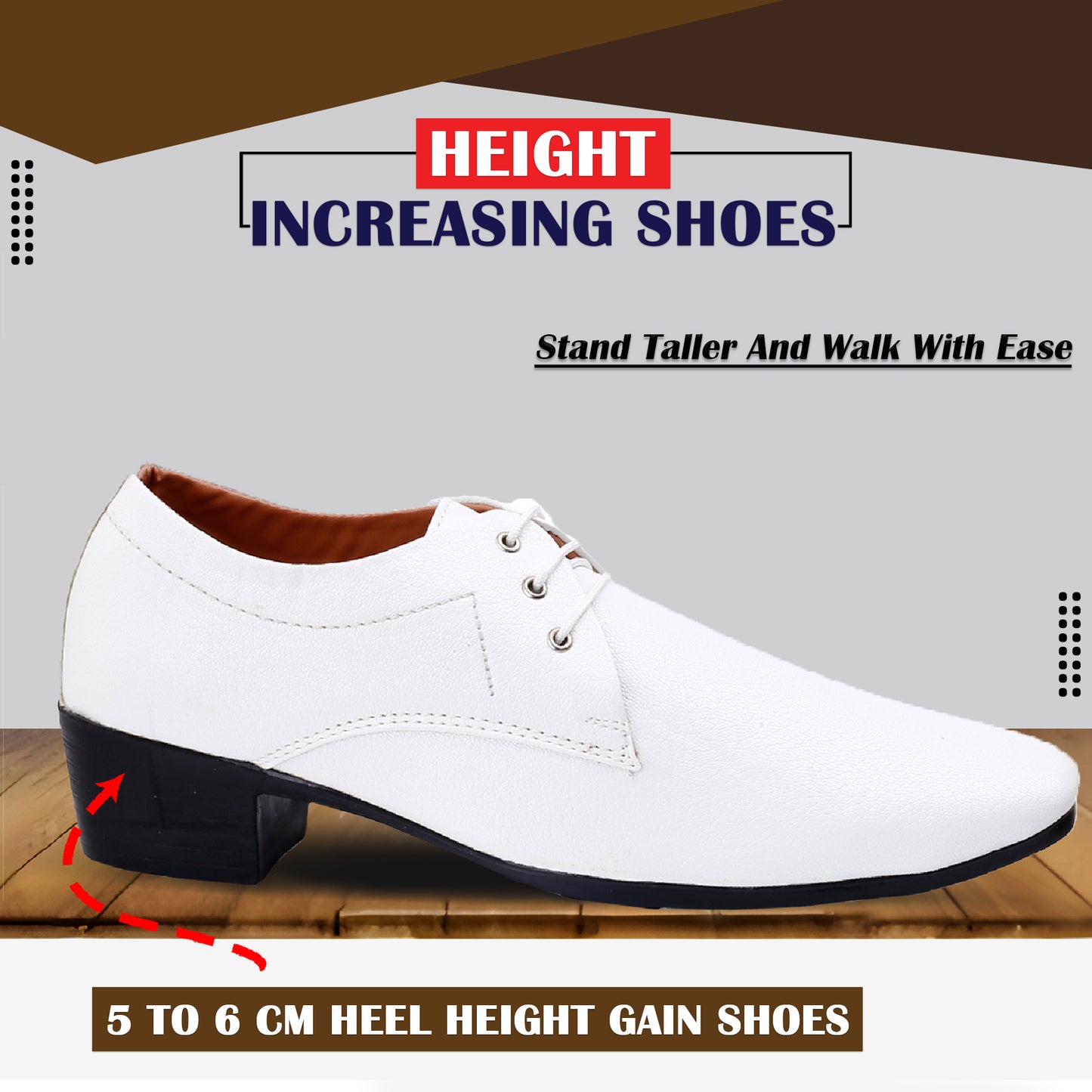 Men's Height Increasing Derby Faux Upper Formal Wear Lace Up Shoes
