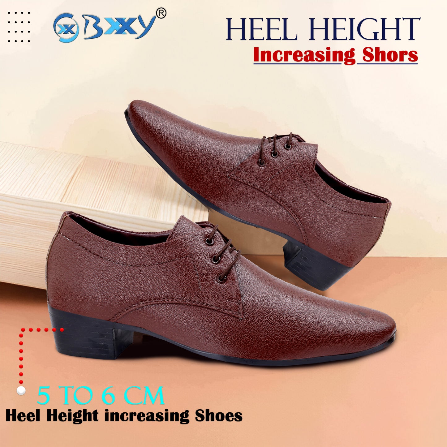 Men's Height Increasing Derby Faux Upper Formal Wear Lace Up Shoes