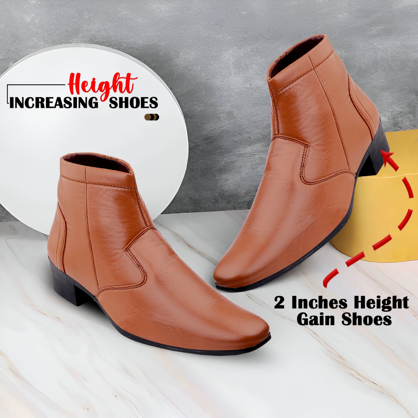 Bxxy 2-Inch Lift Formal Zipper Boots for Men