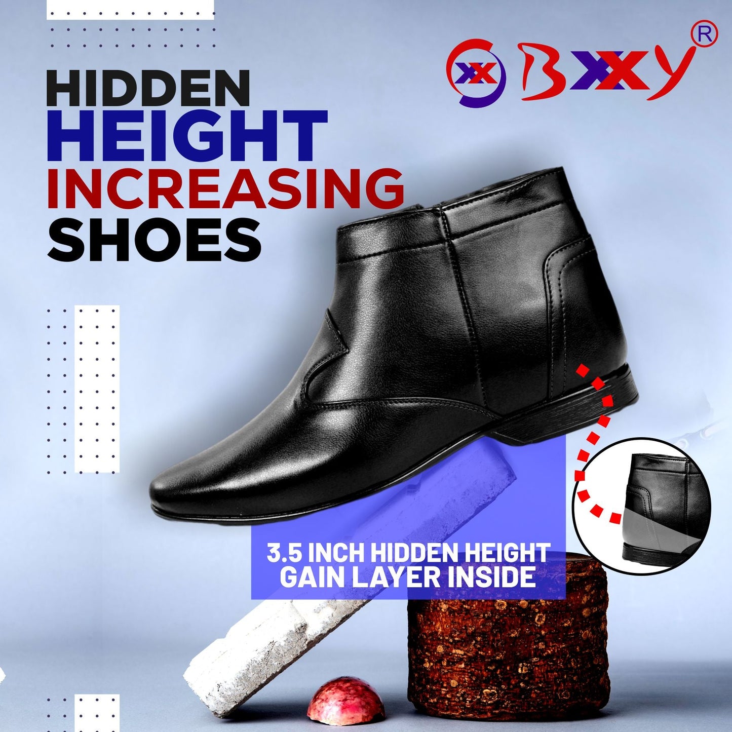 Bxxy Men's 3.5 Inch Hidden Height Increasing Zipper Boots