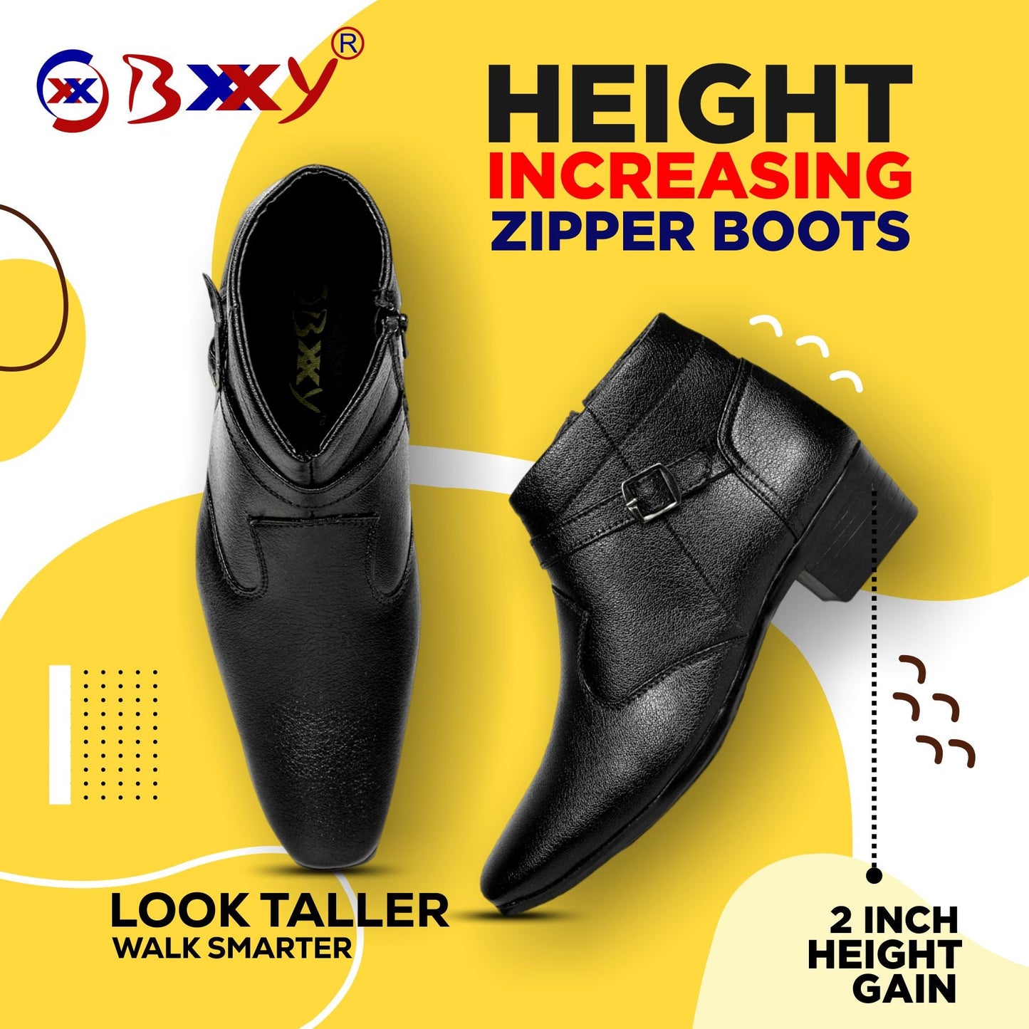 BXXY 2 Inches Height Increasing Ankle Zipper Boots For Men