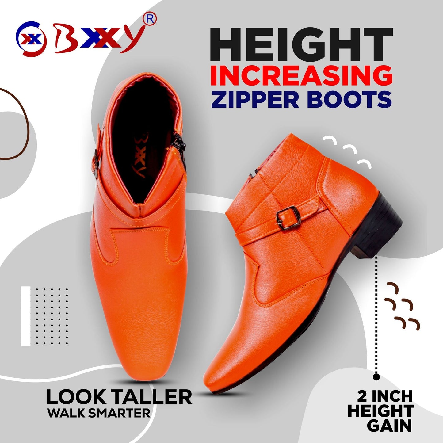 BXXY 2 Inches Height Increasing Ankle Zipper Boots For Men