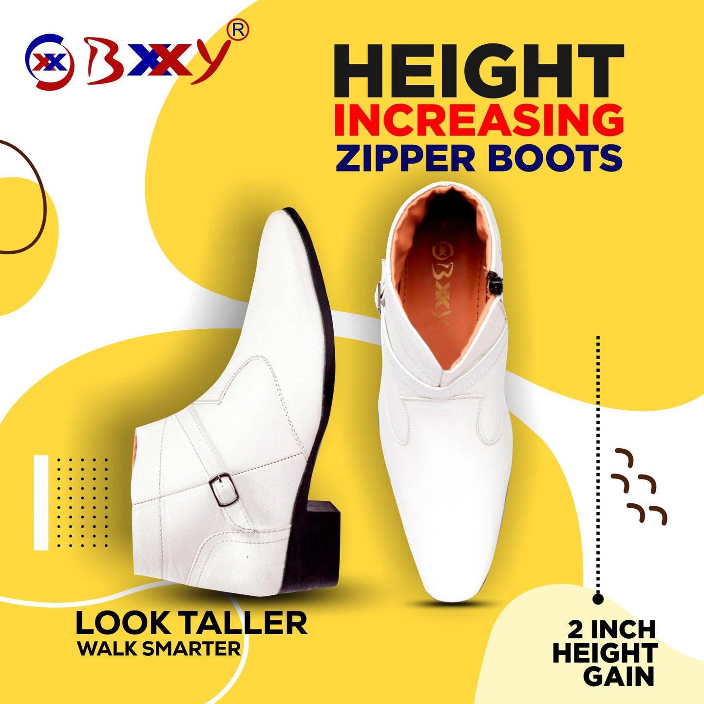 BXXY 2 Inches Height Increasing Ankle Zipper Boots For Men