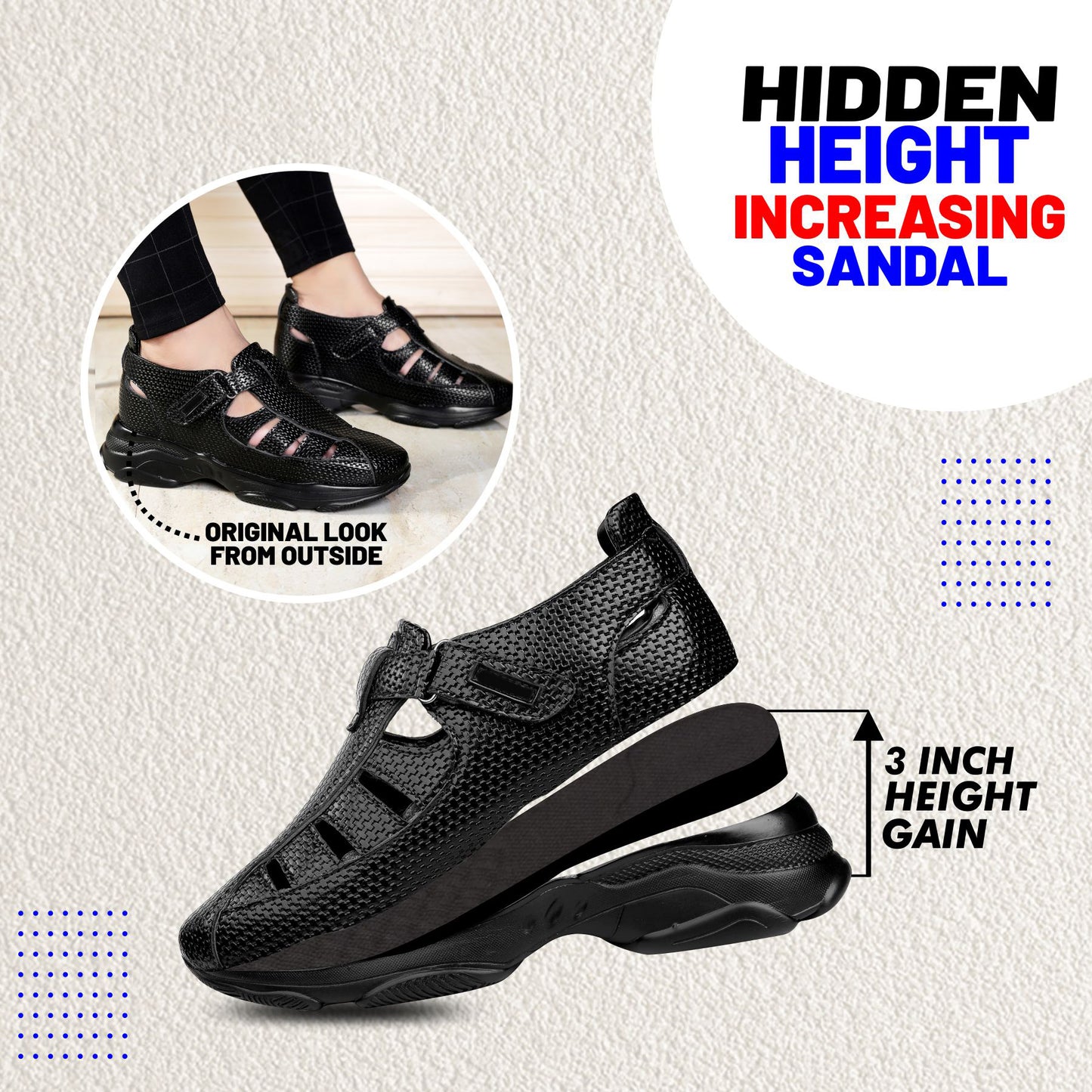 Bxxy's 3 Inch Height Increasing Elevator Sandals for Men