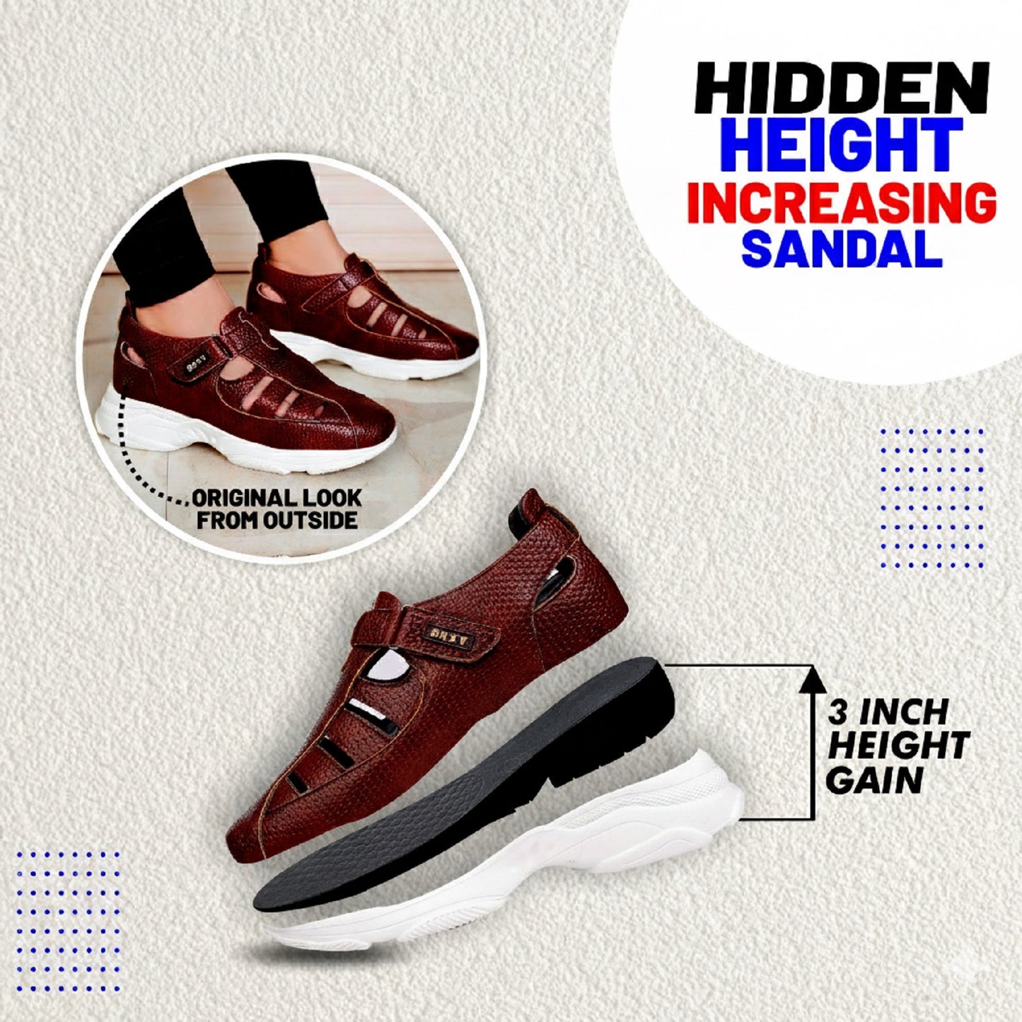 Bxxy's 3 Inch Height Increasing Elevator Sandals for Men