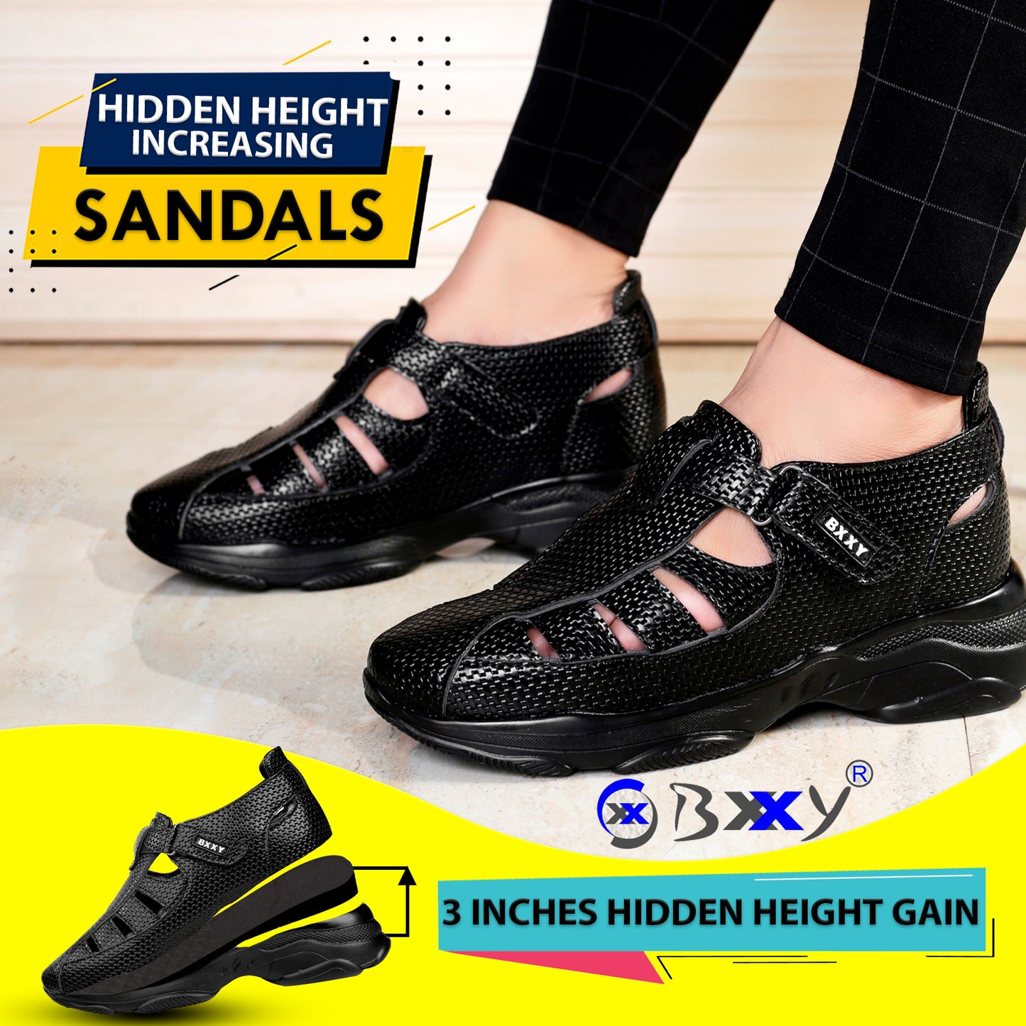 Bxxy's 3 Inch Height Increasing Elevator Sandals for Men