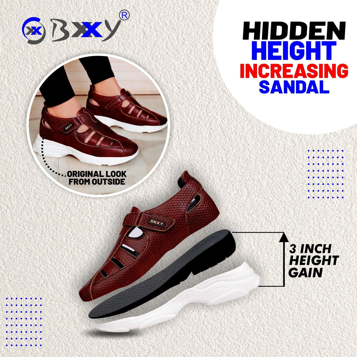 Men's 3 Inch Hidden Height Increasing Latest Casual Bxxy's Elevator Sandals