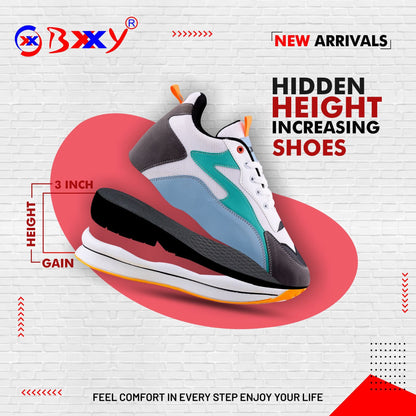 Bxxy Men's Stylish 3 Inch Hidden Height Increasing Casual Sports Lace-Up Shoes.