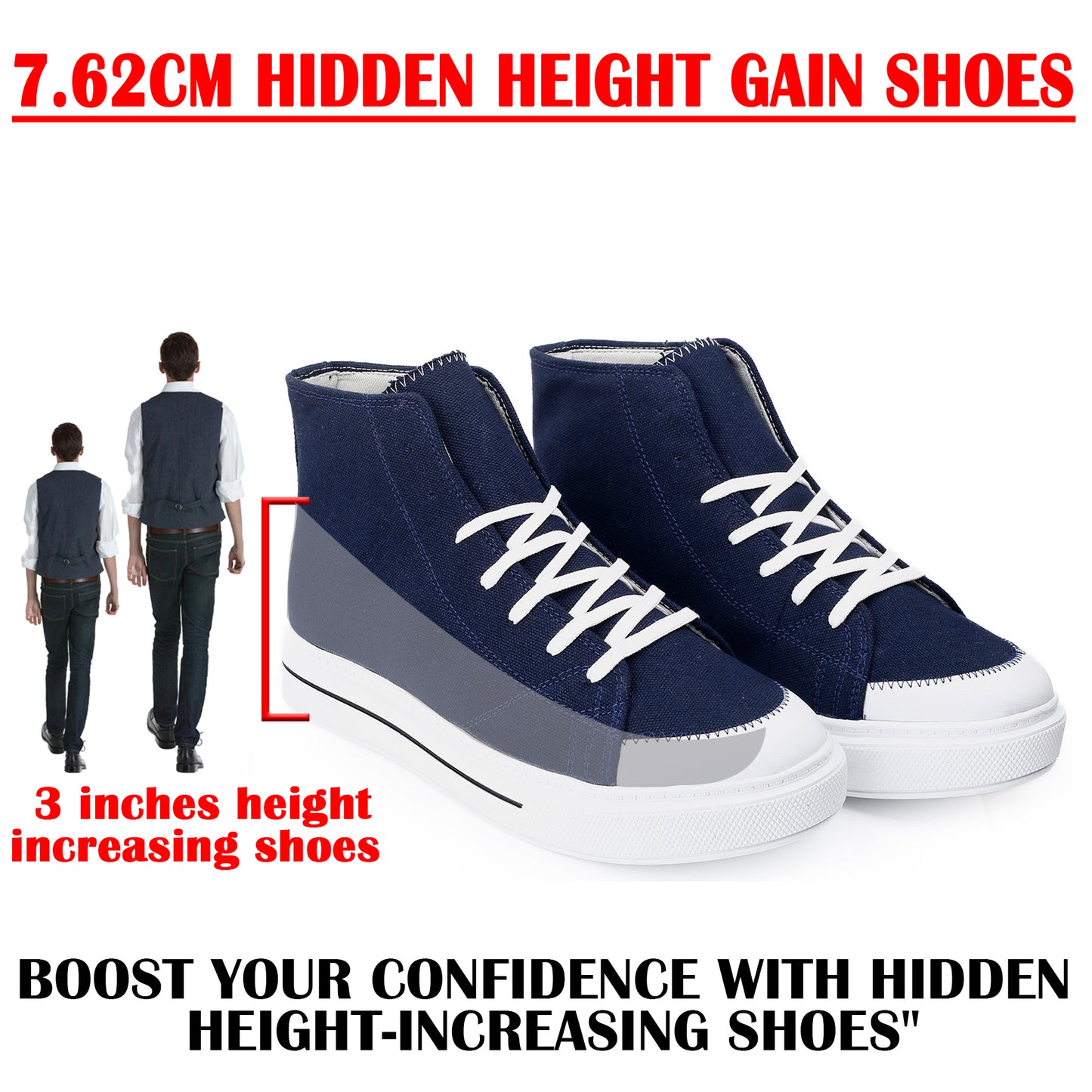 3 Inch Hidden Height Increasing Canvas Shoes