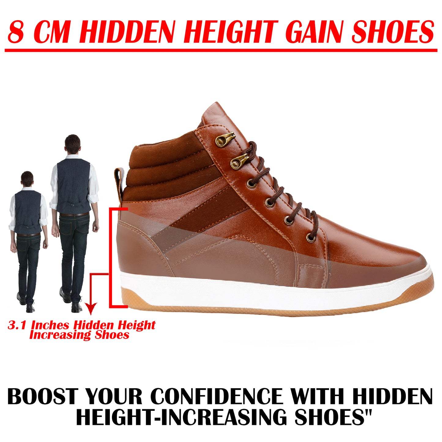 Men's 3.1 Inches (8CM) Hidden Height Increasing Boots