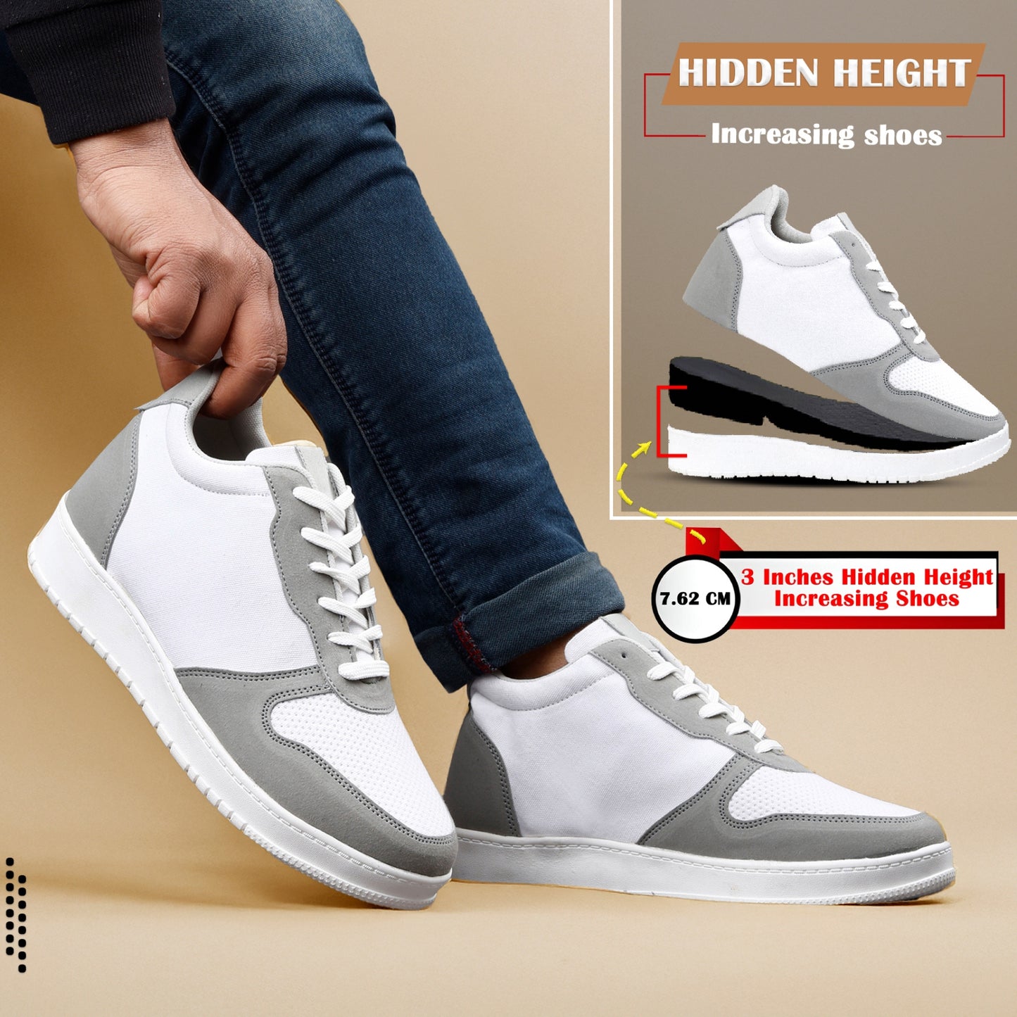 Trendy 3 Inch Hidden Height Increasing Sport Look Shoes for Men