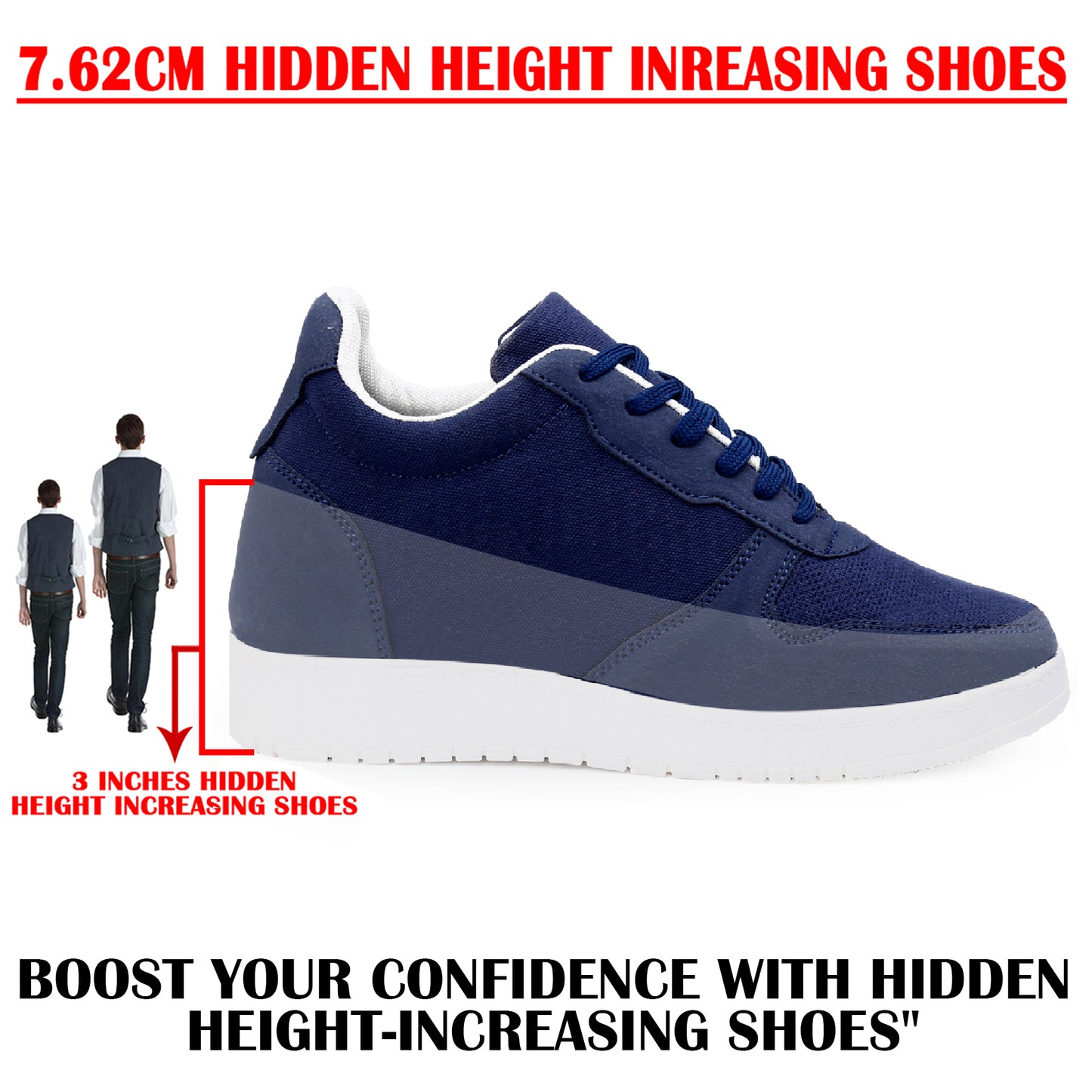 Trendy 3 Inch Hidden Height Increasing Sport Look Shoes for Men