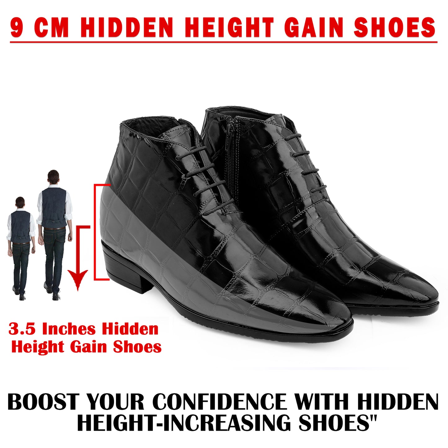 Men’s 3.5" Elevator Boots – Premium Glossy Black Formal Style