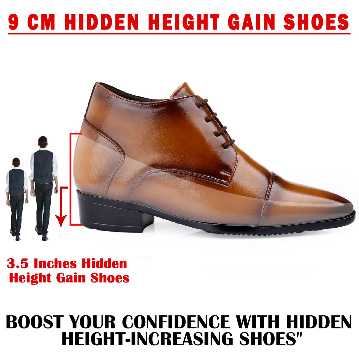 Men's 9cm Hidden Heel Height Increasing Shoes – Classic Formal Office Wear