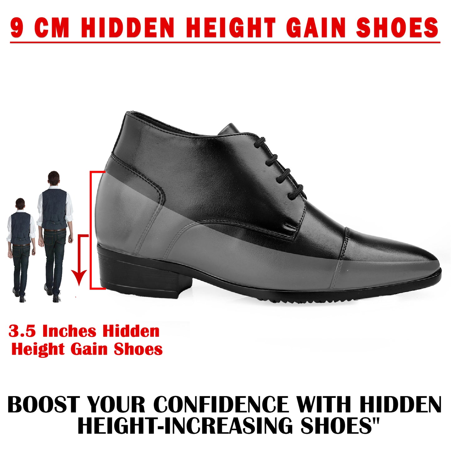 Men's 9cm Hidden Heel Height Increasing Shoes – Classic Formal Office Wear