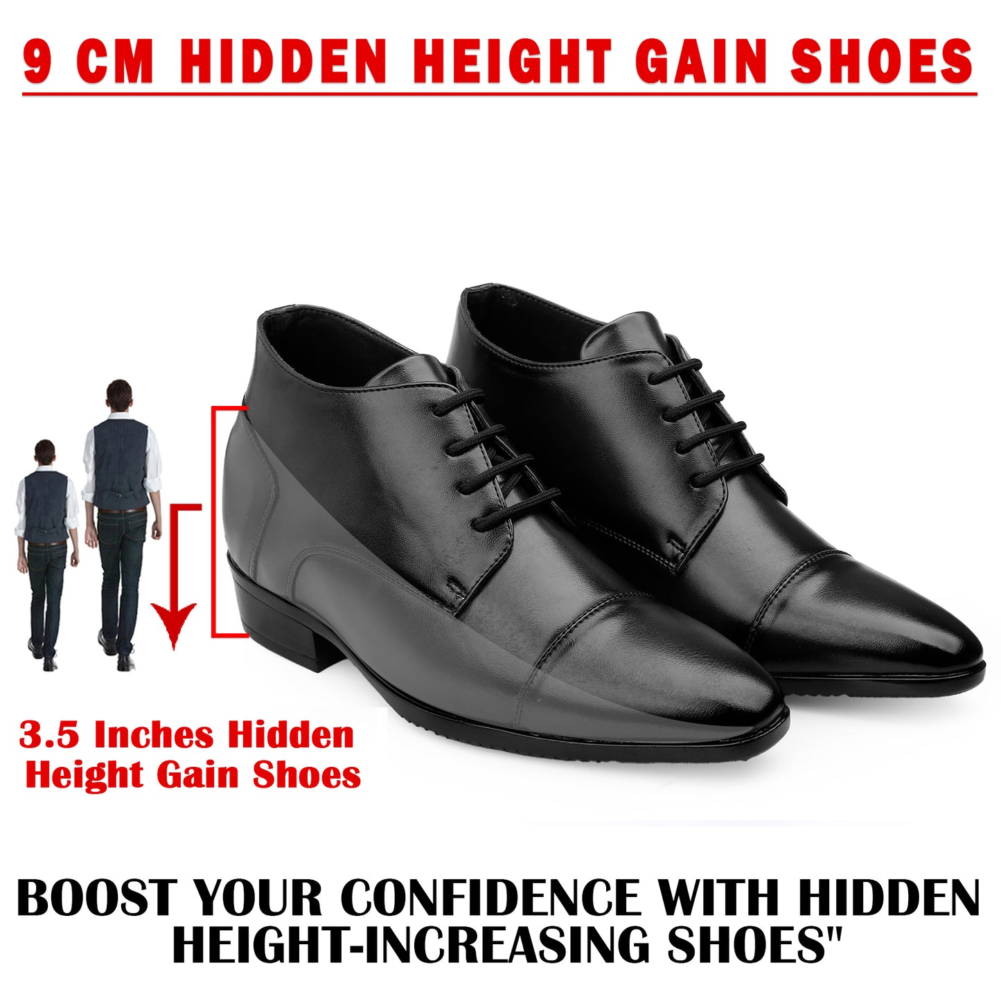 Men's 9cm Hidden Heel Height Increasing Shoes – Classic Formal Office Wear