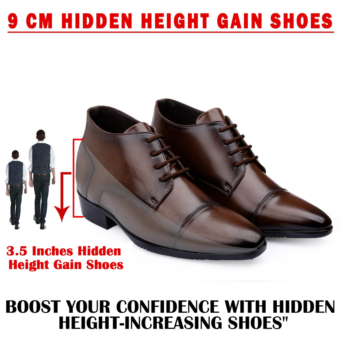 Men's 9cm Hidden Heel Height Increasing Shoes – Classic Formal Office Wear
