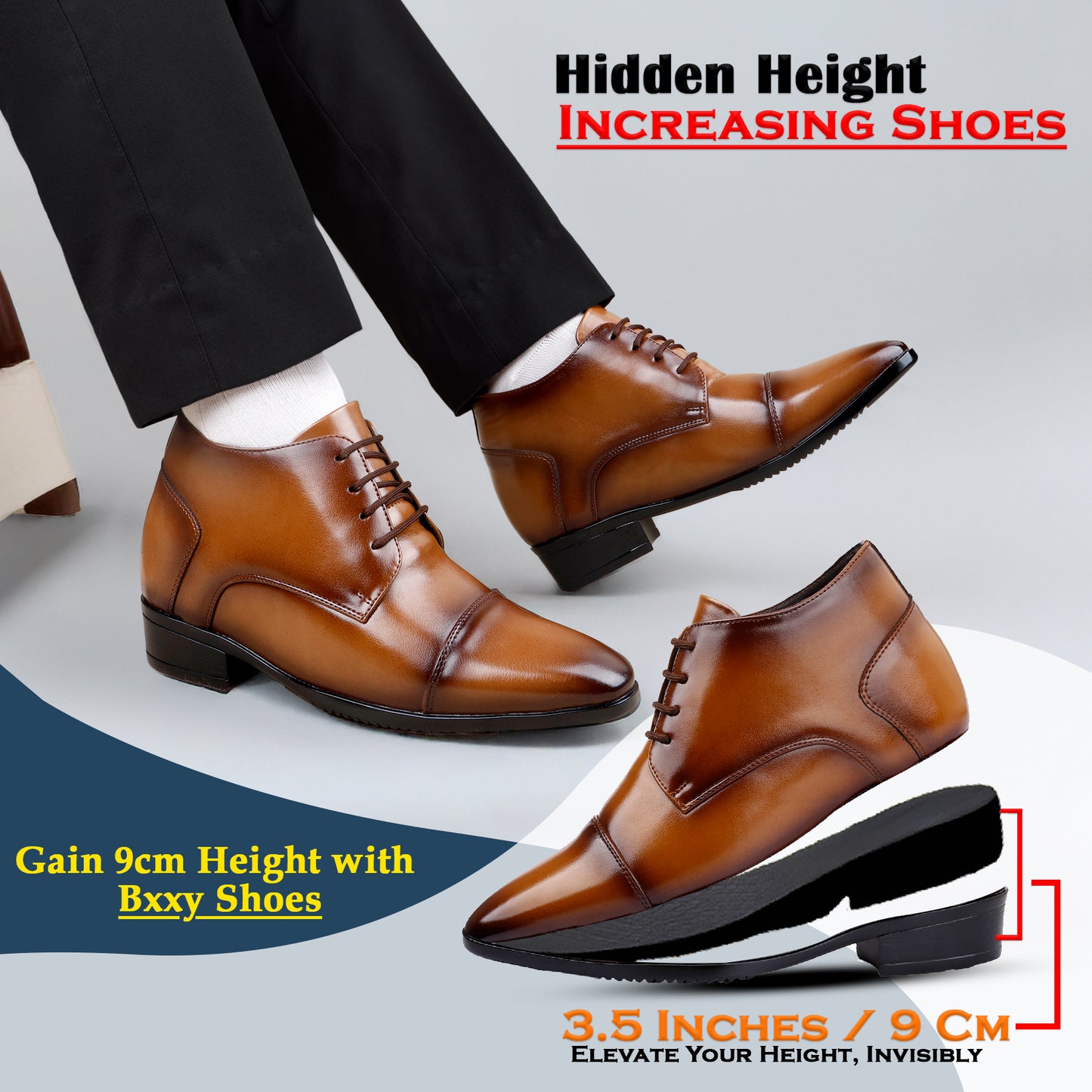 Men's 9cm Hidden Heel Height Increasing Shoes – Classic Formal Office Wear