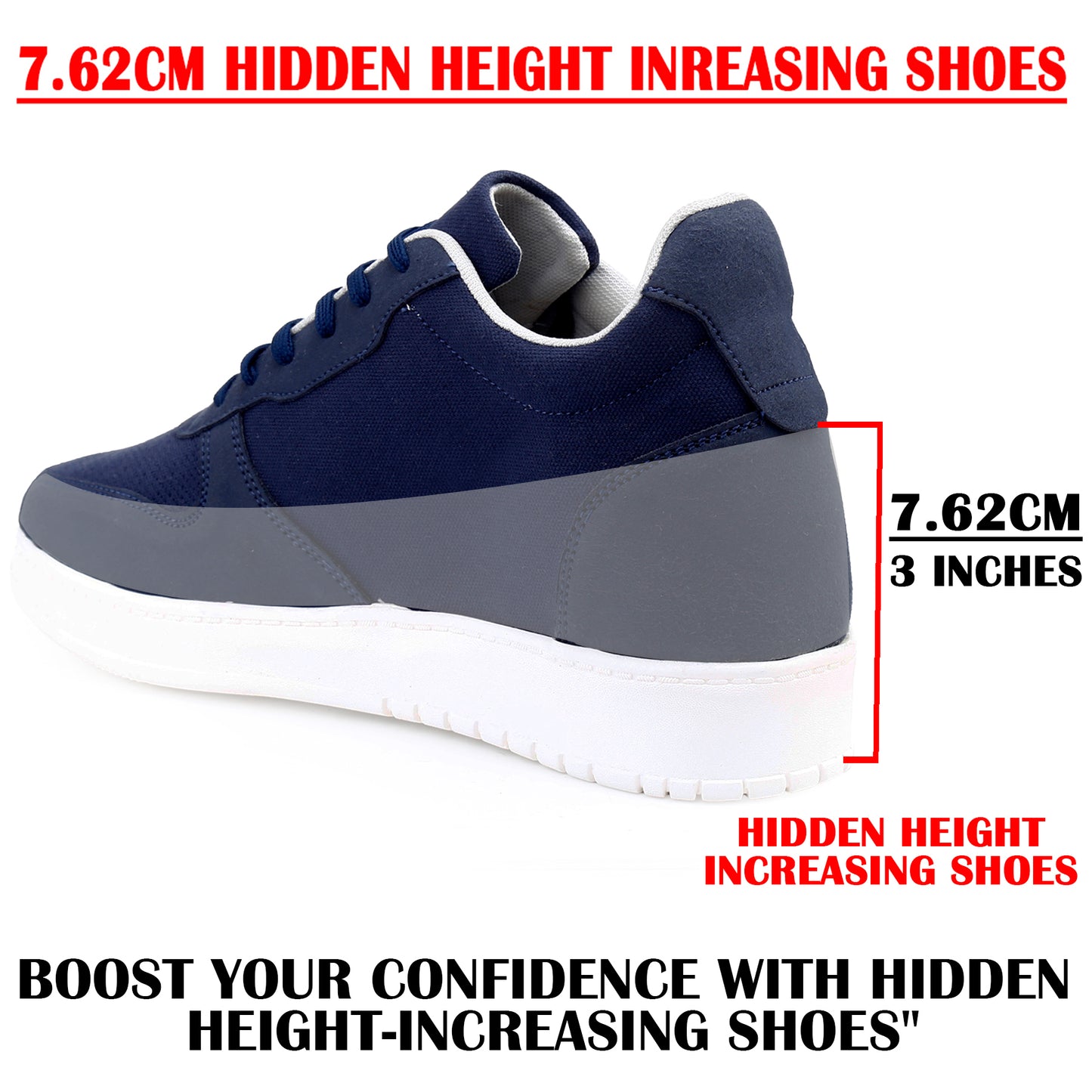 Trendy 3 Inch Hidden Height Increasing Sport Look Shoes for Men