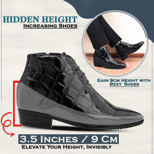 Men’s 3.5" Elevator Boots – Premium Glossy Black Formal Style