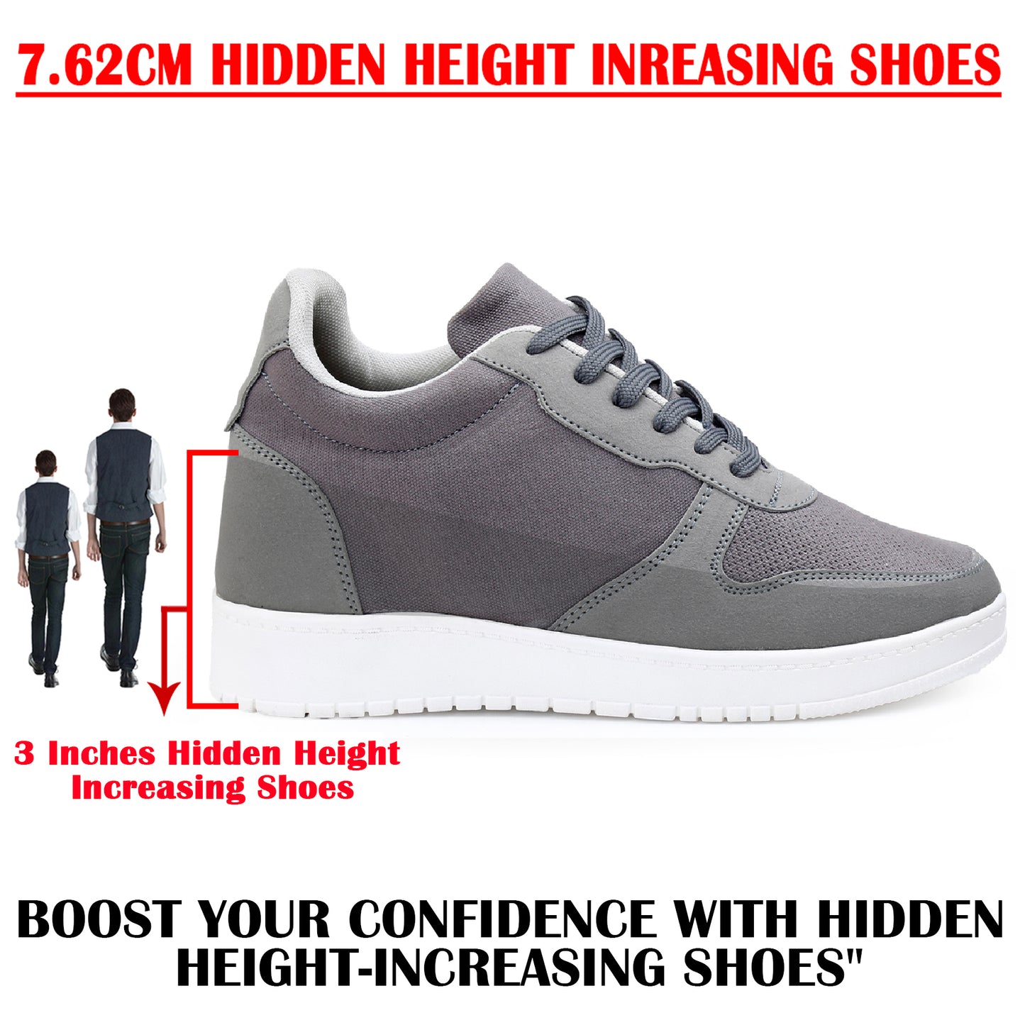 Trendy 3 Inch Hidden Height Increasing Sport Look Shoes for Men