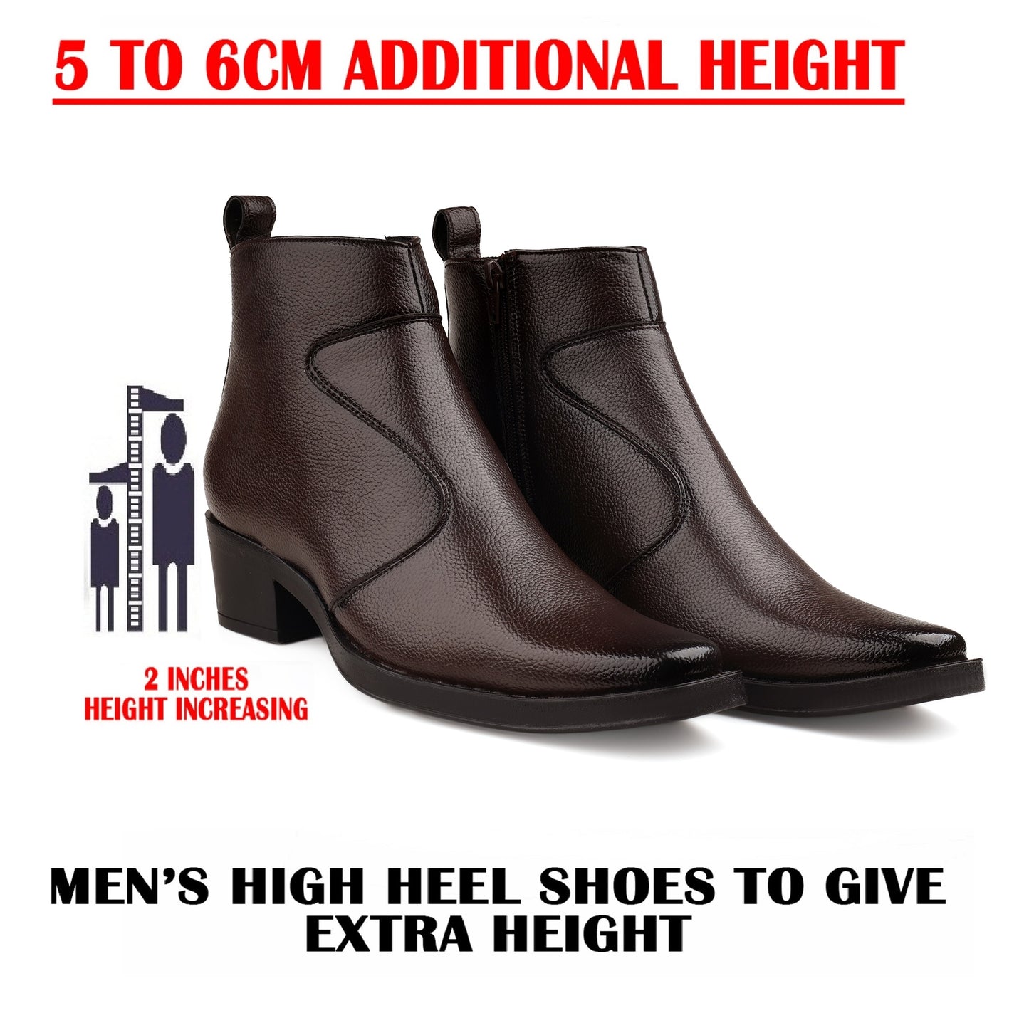 Men’s 2-Inch Hidden Heel Height Increasing Boots – Stylish & Comfortable